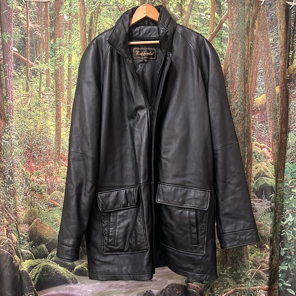 Raffaelo Vintage Leather Jacket Men Black Y2K 90s XL